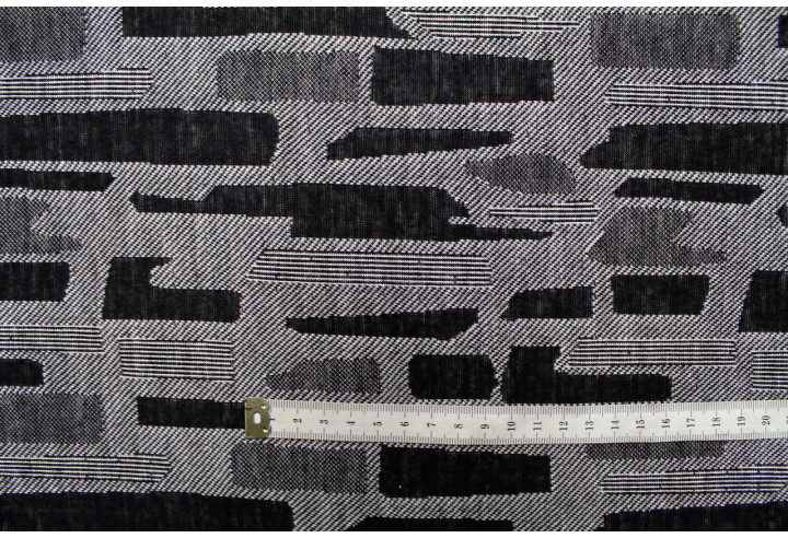 Tissu Maille Pull Légère Gris à Figures Noires -Au Mètre