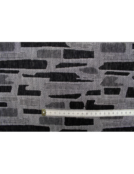 Tissu Maille Pull Légère Gris à Figures Noires -Au Mètre