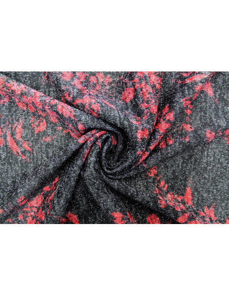 Tissu Maille Pull Fleur Lurex Gris Foncé/Rose -Au Mètre
