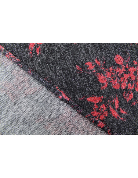 Tissu Maille Pull Fleur Lurex Gris Foncé/Rose -Au Mètre