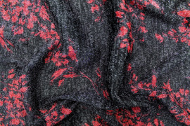 Tissu Maille Pull Fleur Lurex Gris Foncé/Rose -Au Mètre