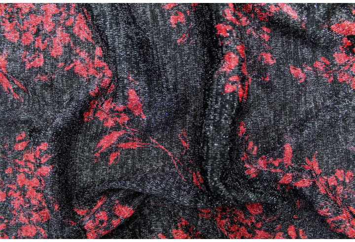 Tissu Maille Pull Fleur Lurex Gris Foncé/Rose -Au Mètre