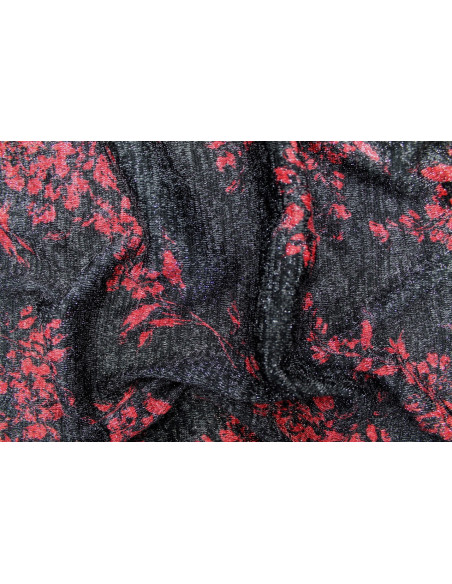Tissu Maille Pull Fleur Lurex Gris Foncé/Rose -Au Mètre