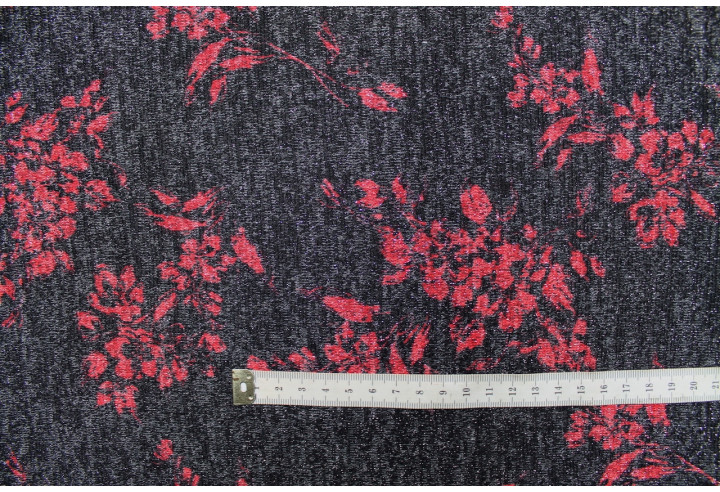 Tissu Maille Pull Fleur Lurex Gris Foncé/Rose -Au Mètre