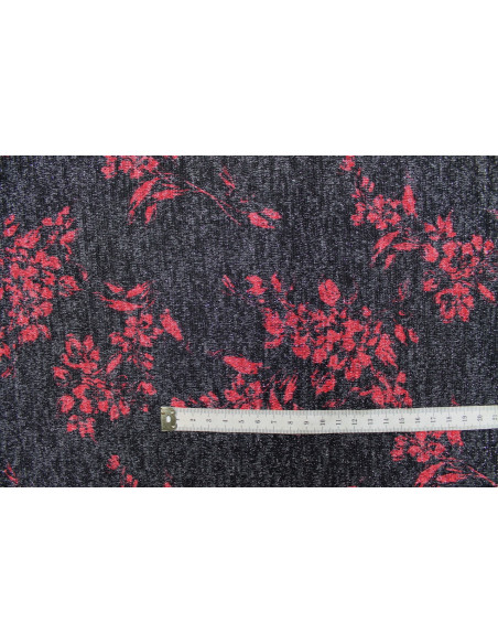 Tissu Maille Pull Fleur Lurex Gris Foncé/Rose -Au Mètre