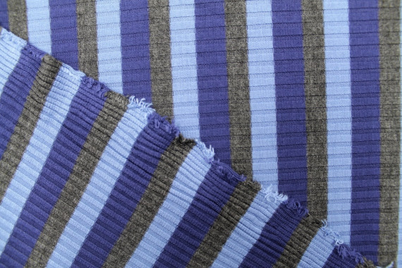 Tissu Jersey Côtelé Bleu Rayé Gris -Au Mètre