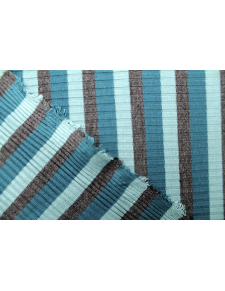 Tissu Jersey Côtelé Vert Rayé Gris -Au Mètre