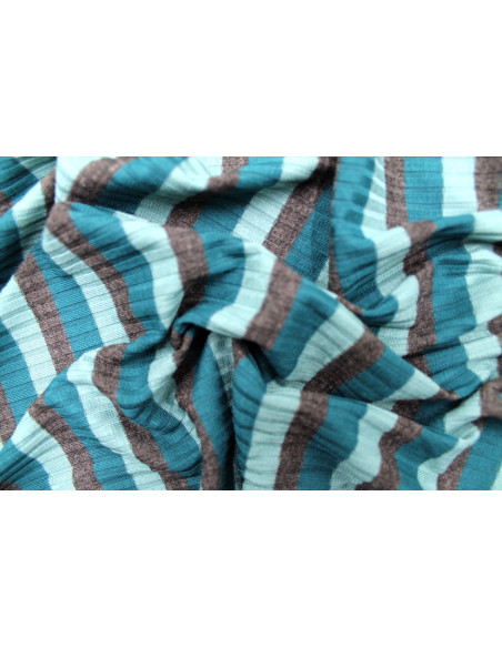 Tissu Jersey Côtelé Vert Rayé Gris -Au Mètre