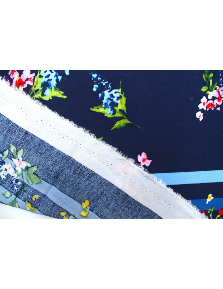 Tissu Viscose Imprimée Florella Marine -Au Mètre