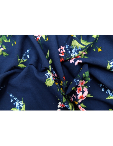 Tissu Viscose Imprimée Florella Marine -Au Mètre