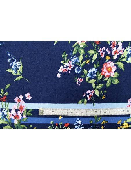 Tissu Viscose Imprimée Florella Marine -Au Mètre