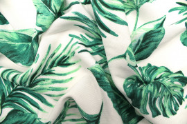 tissu au mètre,imprimé feuilles tropicales,blanc noir tissu jersey coton  viscose extensible pour vêtements et les textiles[421]
