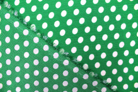 Tissu Crêpe Marocain Vert Pois Blanc -Au Mètre