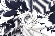 Tissu Jersey Viscose Rayures et Fleurs Marine/Blanc -Au Mètre