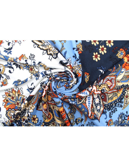 Tissu Jersey Viscose Fleur Vintage Marine -Au Mètre