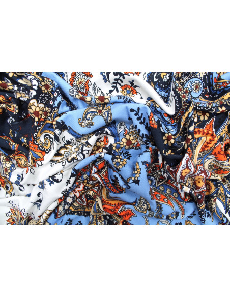 Tissu Jersey Viscose Fleur Vintage Marine -Au Mètre