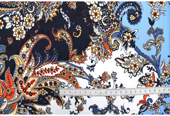 Tissu Jersey Viscose Fleur Vintage Marine -Au Mètre
