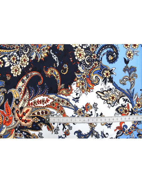 Tissu Jersey Viscose Fleur Vintage Marine -Au Mètre