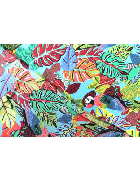 Tissu Voile Coton Perroquet Turquoise -Au Mètre