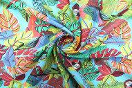 Tissu Voile Coton Perroquet Turquoise -Au Mètre