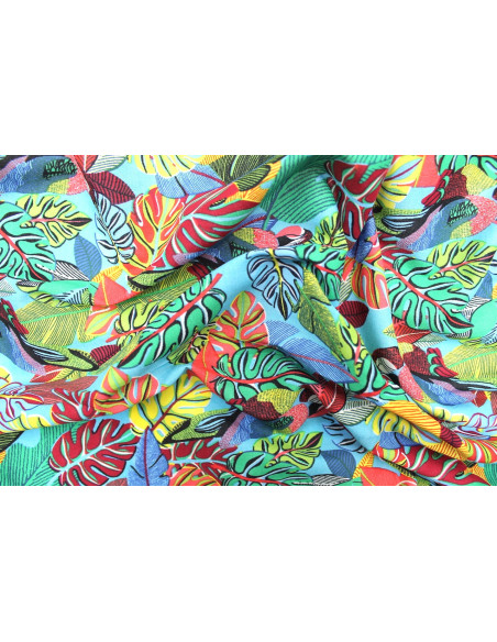 Tissu Voile Coton Perroquet Turquoise -Au Mètre