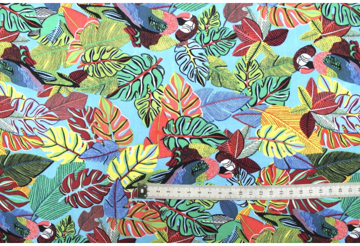 Tissu Voile Coton Perroquet Turquoise -Au Mètre