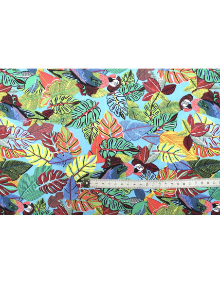 Tissu Voile Coton Perroquet Turquoise -Au Mètre