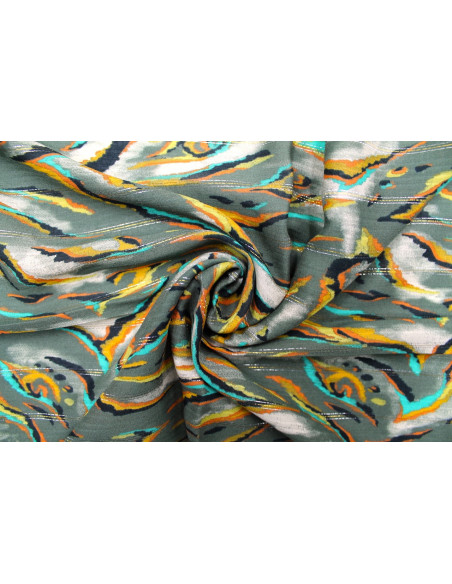 Tissu Voile Viscose Rayure Lurex Lueur Kaki -Au Mètre