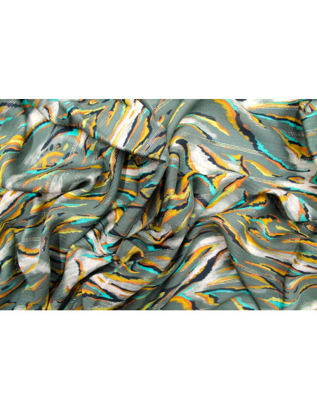 Tissu Voile Viscose Rayure Lurex Lueur Kaki -Au Mètre