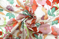 Tissu Voile Coton Variétés Fleurs Blanc cassé -Au Mètre