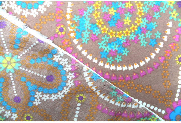 Tissu Voile Coton Camel Fleurs Colorées -Au Mètre