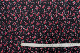 Tissu Popeline Coton Noir Imprimé Petites Fleurs Bordeaux -Au Mètre