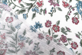 Tissu Crépon de Viscose Petites Fleures Blanc -Au Mètre