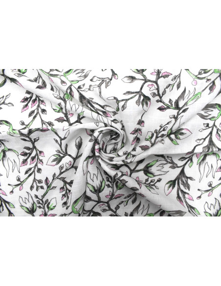Tissu Voile Coton Viscose Tramé Bourgeons Blanc -Au Mètre