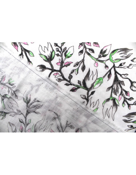 Tissu Voile Coton Viscose Tramé Bourgeons Blanc -Au Mètre