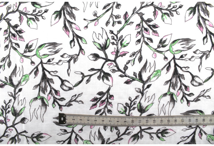 Tissu Voile Coton Viscose Tramé Bourgeons Blanc -Au Mètre
