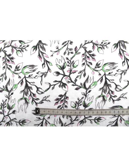 Tissu Voile Coton Viscose Tramé Bourgeons Blanc -Au Mètre