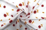 Tissu Polyviscose Imprimée Blanc Fleur Tournesol Rouge -Au Mètre