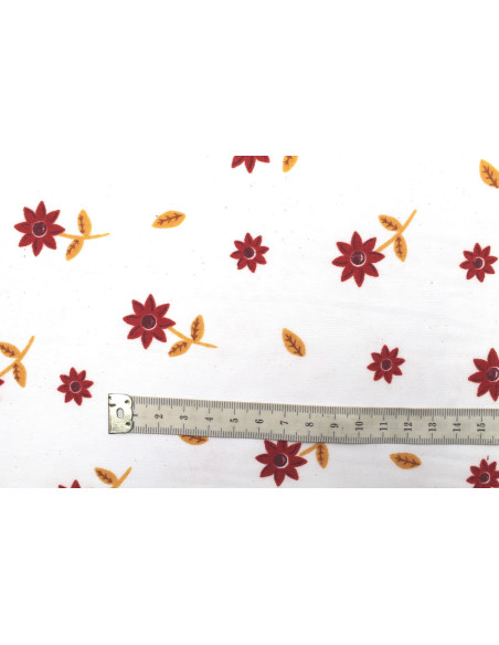 Tissu Polyviscose Imprimée Blanc Fleur Tournesol Rouge -Au Mètre