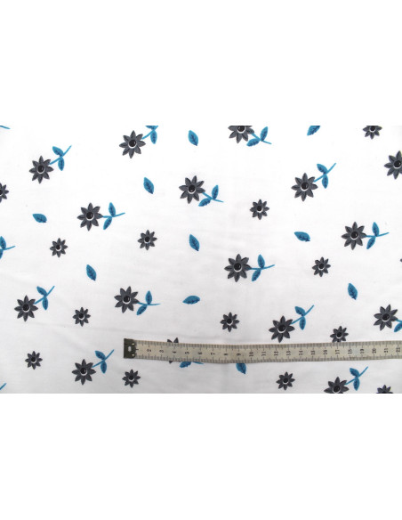 Tissu Polyviscose Imprimée Blanc Fleur Tournesol Gris -Au Mètre