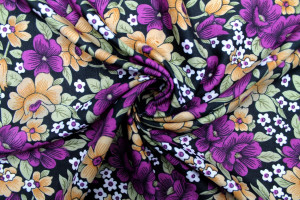 Tissu Polyviscose Imprimée Fleur Capucine Violet -Au Mètre