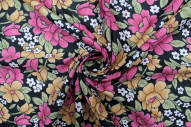 Tissu Polyviscose Imprimée Fleur Capucine Rose -Au Mètre