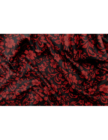 Tissu Polyviscose Imprimée Fleur Loyauty Noir et Rouge -Au Mètre