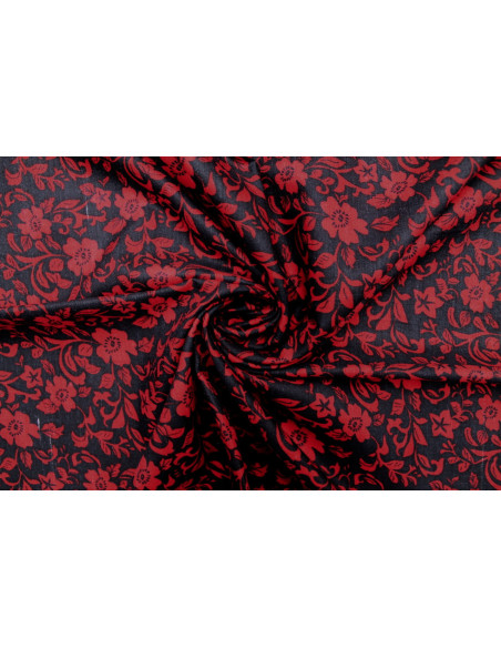 Tissu Polyviscose Imprimée Fleur Loyauty Noir et Rouge -Au Mètre