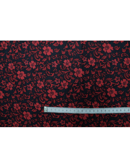 Tissu Polyviscose Imprimée Fleur Loyauty Noir et Rouge -Au Mètre