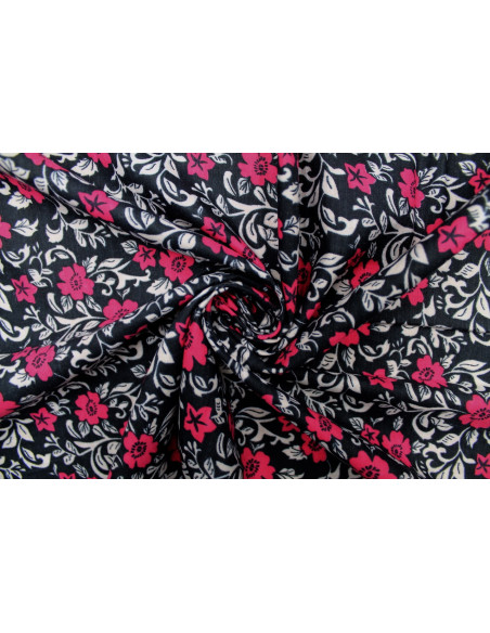 Tissu Polyviscose Imprimée Fleur Loyauty Rose -Au Mètre