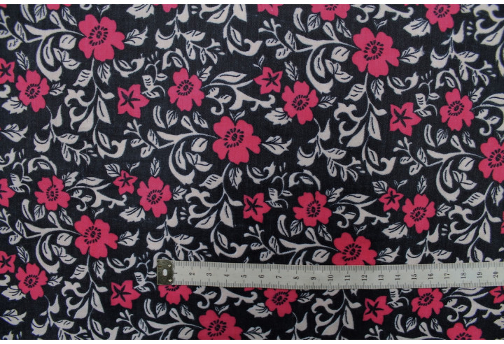 Tissu Polyviscose Imprimée Fleur Loyauty Rose -Au Mètre