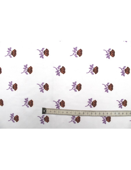 Tissu Polyviscose Imprimée Blanc Fleur Diamant Choco -Au Mètre