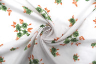 Tissu Polyviscose Imprimée Blanc Fleur Quadra Vert -Au Mètre