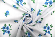 Tissu Polyviscose Imprimée Blanc Fleur Quadra Bleu -Au Mètre